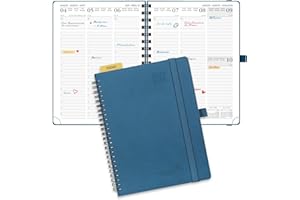 POPRUN Agenda 2025 2026 Semainier 22 x 16,5 cm D'Août 2025 à Déc 2026, Planner Vertical Scolaire 17 Mois avec Couverture Souple Spirale, Règle et signet, Papier 80g/m², Bleu nuit