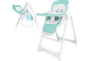 Twinly - Seggiolone Evolutivo 3 in 1 Movity: Seggiolone Pappa con Funzione Altalena e Dondolo per Neonati (0m+ - 15kg) Pieghevole e Regolabile Cintura di Sicurezza 5 Punti (Menta, Movity)