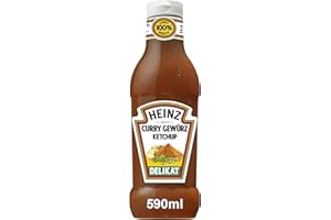 Heinz Curry Gewürz Ketchup Delikat – Curryketchup in der Kopfsteherflasche – 8 x 590 ml