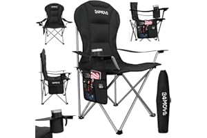 ‎24MOVE 24MOVE® Campingstuhl faltbar bis 150 kg, Faltstuhl Angelstuhl Klappstuhl Gepolstert mit Armlehnen, Getränkehalter + Tasche mit hoher Rückenlehne, Strandstuhl, Klapphocker, schwarz