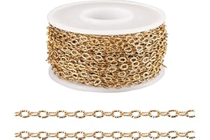Fashewelry, Rotolo da 10 metri di catena forzatina testurizzata in acciaio inossidabile dorato, con maglie da 3,5 x 2,5 x 0,4 mm, per la creazione di gioielli, collane e accessori fai da te