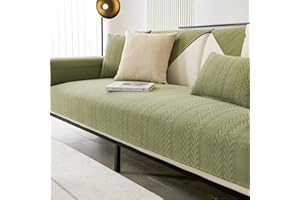 LINGKY Herringbone Chenille Fabric Furniture Protector Sofa Cover 1 2 3 Seater, Non-Slip Sofa Slipcovers for Corner L Shape, Thick Textured Sofa Cushion Covers Furniture Protector (Stripe Green,45x45cm)
