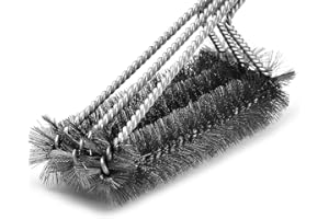 HUOGEE Spazzola per barbecue in acciaio inox, 42 cm, con 3 file, con setole a spirale, extra large, per barbecue a gas, griglia a carbonella, antiruggine, durevole e antiscivolo, manico lungo