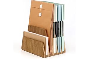 ‎KIRIGEN KIRIGEN hölzernen Schreibtisch Mail Organizer 5 Slots File Paper Holder Desktop Holz Dokument Letter Holder Veranstalter für Home Office gelb-braun