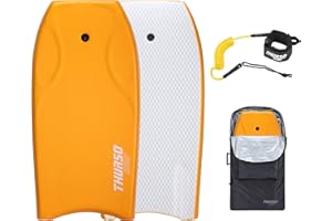 THURSO SURF 42'' Body Boards for Beach Pool Lightweight PE Core IXPE Deck HDPE Bottom FRP Stringers High Performance Body Board with Double Swivel Surf Leash and Bodyboard Bag Lightning Tangerine