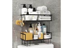 Pinkgarden Over-the-Toilet Storage Shelf, Large Capacity Bathroom Organizer, No-Drill Installation, Rust-Resistant Thick Steel, Space-Saving Over Toilet Bathroom Shelf (Black, 2 Tier)