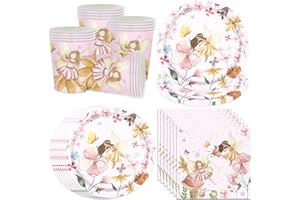 pekifaves Fee Schmetterling Partygeschirr Set für 16 Gäste, Fee Partyteller Pappteller, Schmetterling Geburtstag Geschirr Kindergeburtstag, Pappbecher Servietten, für Mädchen Deko