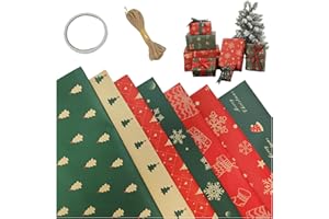 TAOBOSEC Carta Regalo Natale Vintage,7 Fogli Carta Regali Natale Carta Natalizia Pacchi Con Spago Da Imballaggio E Altri Accessori Carta Pacchi Carta Natale Carta Da Regalo Natalizia Carta Natalizia 70x50cm