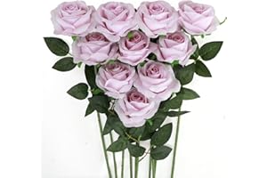 JUSTOYOU Lot de 10 roses artificielles en soie à tige unique pour maison, fête, bouquet de mariage (violet clair)