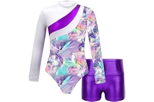Nyeemya Gymnastics Leotard for Girl，Shiny Metallic One Piece Bodysuit with Booty Shorts Kids Sequin Dance Wear