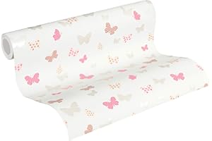 BEAUTIFUL WALLS A.S. Création Kinderzimmertapete Attractive Tapete mit Schmetterlingen Vliestapete weiß grau rosa matt glänzend glatt 369332