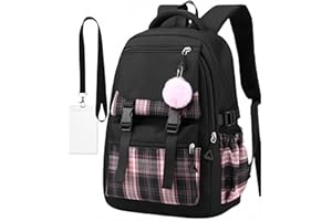 Aryan schwarze Schulrucksack Teenager Mädchen Damen,17In Leichter Laptop Rucksack Aesthetic Tagesrucksack Geeignet Reise College Arbeit (Schwarz)
