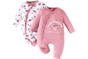 JiAmy 2Pcs Baby Pyjama, Boys Girls Long Sleeve Romper, Slanting Snap Button Snowsuit, Cotton Onesie Jumpsuit for Infant 0-12 Months