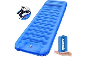 SUNDOM Esterilla Camping, 12 cm Colchoneta Camping Hinchable, Esterilla Hinchable Camping con Almohada y Bomba de Pie, Espesor Colchon Inflable Camping, para Senderismo Mochilero, Exteriores, Acampar