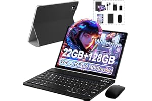 JUEDUR Tablet 10 Pulgadas, Tablets Android 14, 22GB RAM+128GB ROM (1TB TF), Tableta PC Widevine L1, 8000mAh, Octa-Core 2.0Ghz, 5G WiFi, Tablet con Teclado y ratón - Negro