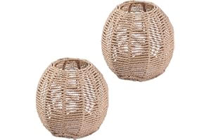 Hanging Lamp Woven Cylinder Light Cover Lampshade Floor Lamp Vintage Chandelier Paper Rope Woven Bulb Protection for Kitchen Island, Living Room, Cafe (Round Pack of 2)
