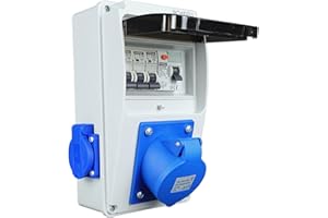 RoadEu Distributeur de courant 230V. Prise monophasée CEE 32A 3P et 2x 230V. Répartiteur de prises avec disjoncteur différentiel. Prises intégrées avec boîte à fusibles