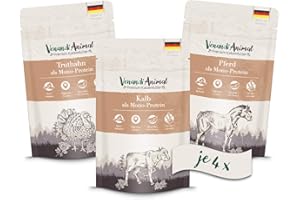 Venandi Animal Comida húmeda de Calidad para Gatos - Pack de degustación II, Caballo, Ternera y Pavo, 12 x 125 g (Paquete de 12), sin Cereales y con Carne
