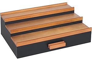 Winter Shore Drewniana półka ekspozycyjna z szufladą–stojak na perfumy z wysuwaną szufladą–organizer na wody kolońskie dla mężczyzn –półki na perfumy na toaletkę –3-poziomowy stojak na perfumy na blat