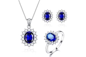 Cangall Silver Women's Jewellery Set, 925 Sterling Silver Necklace Earrings Ring Set, Silver Princess Diana Jewellery Set with AAAAA Cubic Zirconia, Silver Luxury Wedding Jewellery Set, Birthday Gift