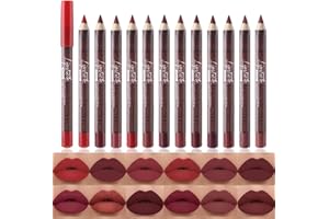 TEEKERWANG Teekerwan 12Pcs Nude Matte Lip Liner Crayon Pencil and Lipstick Set, Thick Matte 24 Hour Long Lasting Waterproof Lipstick, Matte Lipstick and Lip Crayon Lip Liner Pencil Pen Set for Women (Set, B)