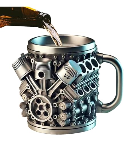Tasse à Café En Acier Inoxydable Avec Motif De Moteur V8 Vintage - Robuste, Réutilisable, Lavage à * Uniquement * Pour Les Passionnés De Voiture Et L'utilisation * Cadeau Idéal Pour Noël, Halloween