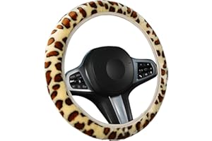 ARRDERLY 1 Piece Leopard Print Elastic Steering Wheel Cover Universal Non-Slip Warm Fluffy Fit Most Cars Diameter 36-38cm