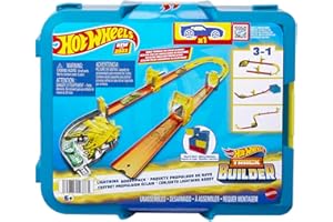 HOT WHEELS Blitz-Starter-Set - Modulare Aufbewahrungsbox mit Track-Bauteilen wie Blitz- und Kurvenbeschleunigern, Flippern und geraden Tracks, inklusive 1 Auto, für Kinder ab 4 Jahren, HMC03