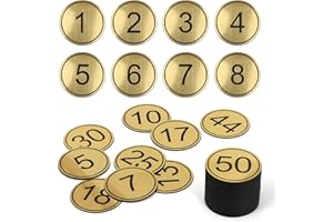 NestNook Gold Table Numbers 1-25, 5cm ABS Engraved Tags with Self-Adhesive Tape for Restaurants, Hotels & Gyms, etc
