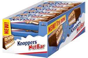 Knoppers Nutbar (24x40g) - Barra de barquillo con crema de leche (14,4%), crema de avellanas (14%), avellanas picadas (13,4%) y caramelo suave (22,2%)