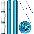CKE Upgraded 15 Foot Thicken 1.3mm Blue Aluminum Telescoping Swimming Pool Pole,Adjustable 3 Piece Expandable Step-Up,Attach Connect Skimmer Nets,Rakes,Brushes,Vacuum Heads with Hoses, Universal 1.25"