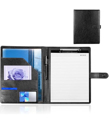 Tbintul Klembord A4 met deksel, documententas, klembord, schrijfmap, PU-leer, conferentiemap A4 met documentvakken, pennenhouder en magneetsluiting, voor kantoorbenodigdheden, school (zwart Tbintul Klembord A4 met deksel, documententas, klembord, schrijfmap, PU-leer, conferentiemap A4 met documentvakken, pennenhouder en magneetsluiting, voor kantoorbenodigdheden, school (zwart