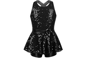 CHICTRY Vestito Pattinaggio Artistico Paillettes Bambina Costume di Danza Moderna Jazz Vestito da Balletto Senza Maniche Schiena Aperta Abito da Ballo Ballerina Dancewear