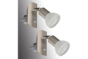 Trango Pack de 2 11-242 applique murale *CALI* en nickel mat avec abat-jour en verre Plug light incl. 1x ampoule LED GU10 3000K blanc chaud et interrupteur à bascule lampe de lecture, lampe de cuisine