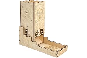 CZYY Castle - Tornio a dadi con vassoio in legno tagliato al laser, facile da scolpire, perfetto per giochi da tavolo, D&D e RPG (castello)