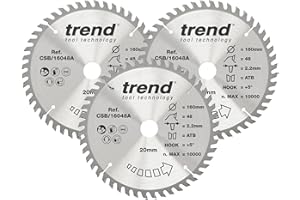 Trend Wood Circular Saw Blades, 160mm Diameter, 20mm Bore, 48 Teeth, 2.2mm Kerf, +15° Hook, TCT, Fine Finish, 3 Pack, CSB/160/3PK