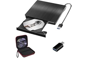 AROZXIN Masterizzatore DVD CD Externo, Tipo-C e USB 3.0 CD DVD/-RW Lettore di Riscrittore DVD / CD ROM Sottile, Trasferimento Ad Alta Velocità per Laptop MacBook PC Desktop, Con Custodia Protettiva (Black)