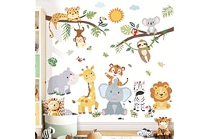 decalmile Adesivi Murali Bambini Animali Ramo Albero Adesivi da Parete Animali Giungla Elefante Giraffa Decorazione Murale Asilo Nido Camerette Bambini Camera da Letto