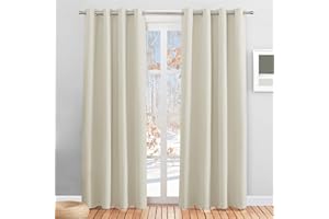 PONY DANCE Rideaux Occultants - Rideau Thermique Unicolore Draperies à Oeillets Lumineux Bloquer Anti-UV pour des Maison Chambre, 132 cm Largeur sur 225 Hauteur, Beige Clair, 2 Pièces