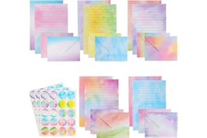 ERSHIPING 160 Aquarell Briefpapier mit Umschlag Set, Briefbogen mit Briefumschläge: 50 Buntes Schreibpapier Liniert & 50 Briefumschläge & 60 Stickers, für Stationery Set Mädchen Hochzeitseinladungen