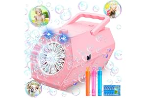 PIEKIDSFUN Bubble Machine for Kids, Automatic Bubble Maker with 2 Speeds 16000/Min Bubbles Portable Bubble Blower Operated by Plugin or Batteries for Outdoor Yard Wedding Birthday Pool Party (Pink)