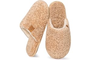 EverFoams Damskie kapcie przytulne puszyste sztuczne alpejskie buty domowe damskie wsuwane z pianką z pamięcią kształtu z lekką antypoślizgową podeszwą piaskową, 7-8 UK, Piasek, 7/8 UK