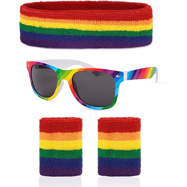 HAKOTOM 5er Gay Pride Accessoire Rainbow Set LGBT Cape Arc-en-ciel Bracelet Fierté Bracelet Bandeau Arc-en-ciel Lunettes Rondes LGBT Gay Pride Avec Des Couleurs Arc-en-Ciel Shemale