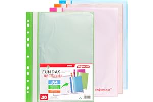 Starplast Carpeta Con Fundas Plástico Transparentes - Tapa de plástico transparente, multitaladro, A4, ideal para colocar en carpetas de anillas o archivadores (4 unidades) - 20 FUNDAS
