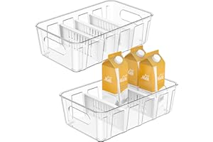 Radikor Organizer Frigorifero con Scomparti e Maniglie, Set di 2 Contenitori Frigo Trasparente -senza BPA, Contenitori Organizzatori per Frigorifero, Cucina, Dispensa, Armadietti, Ripiani