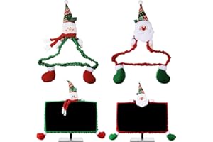 FUNTERY 2 Pcs Christmas Computer Monitor Cover Christmas Computer Monitor Border Cover Santa Christmas Computer Decorations Snowman Computer Screen Cover Elastic Laptop Computer Cover for Home Office Computer