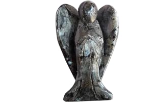 Lovionus89 Naturalny labradoryt statuetka aniołka, ręcznie rzeźbiony kamień uzdrawiający kryształowa torba figurki, dekoracja, 5 cm