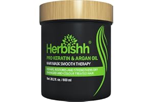 Herbishh Keratin & Argan Oil Hårmask för Torrt Skadat Hår 800 mL, Behandling för Skadat Hår, Djupvårdande Behandling, Hårrepa