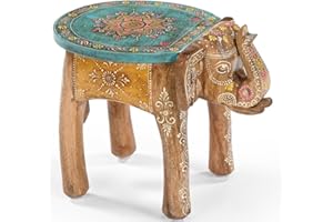 ‎IANANAS iAnanas vormontiert einsatzbereit Orientalischer Beistelltisch | Indische Deko Möbel, Massivholz, Handarbeit – Bunter Elefant Tisch im Boho & Vintage Stil (41 × 29 × 30 cm)