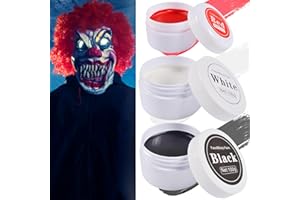 QOOLOO Halloween Trucco del clown, colore del corpo bianco nero 100g, colore rosso del viso 50g, con 3 pennelli, colori della pittura del corpo del vampiro di clown zombie per il trucco del teatro, Halloween